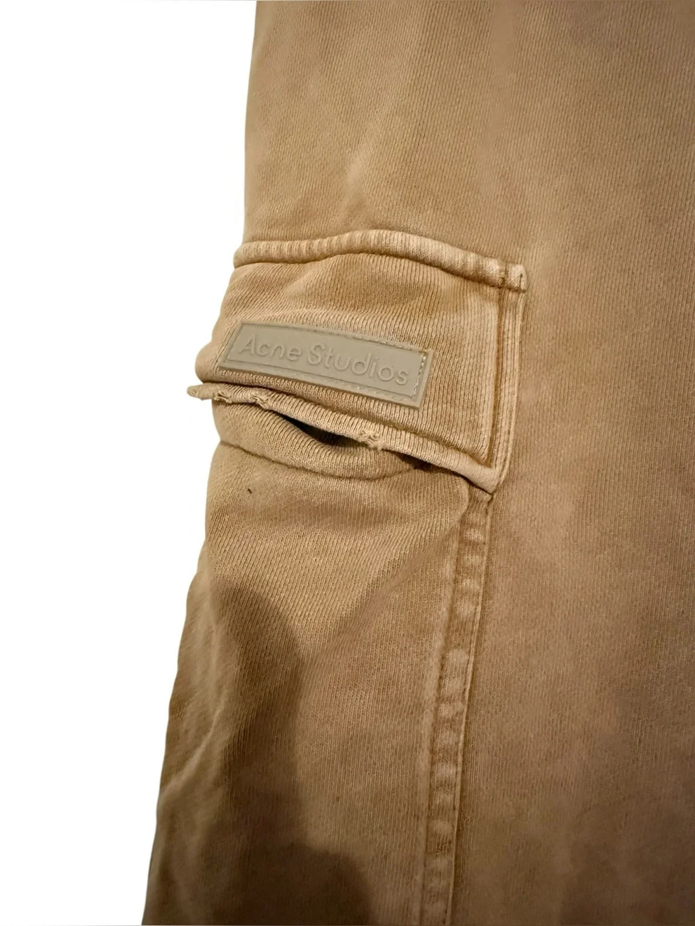 Acne Studios Wide Leg Cargo Sweatpants Tan Camel Washed Cotton Unisex Size XXS